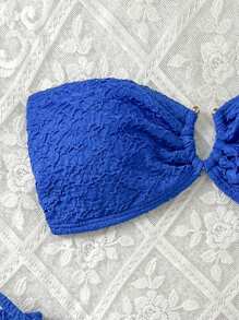 Swim Mod Women's Solid Color Bandeau Sexy Bikini Swimwear Set For Summer Beach Vacation - Royal Blue - View 5