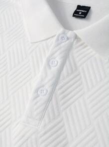 Manfinity Homme 男士纹理 Polo 衫，夏季休闲时尚 - 白色 - 查看 3