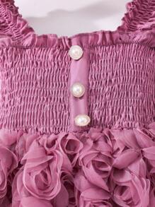 Glamorique Kids Young Girl' Solid Color Ruffled Floral Splice Elegant Sleeveless Dress, Summer Summer Holiday