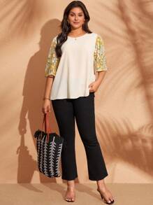 EMERY ROSE Blusa informal de manga corta con encaje floral para mujer talla grande, ideal para vacaciones - Blanco - Ver 4