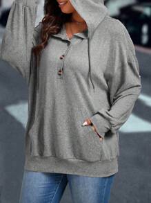 Sudadera de unicolor talla grande, de moda para usar en verano, graduación, maestras y vuelta al colegio para mujeres - Gris - Ver 1