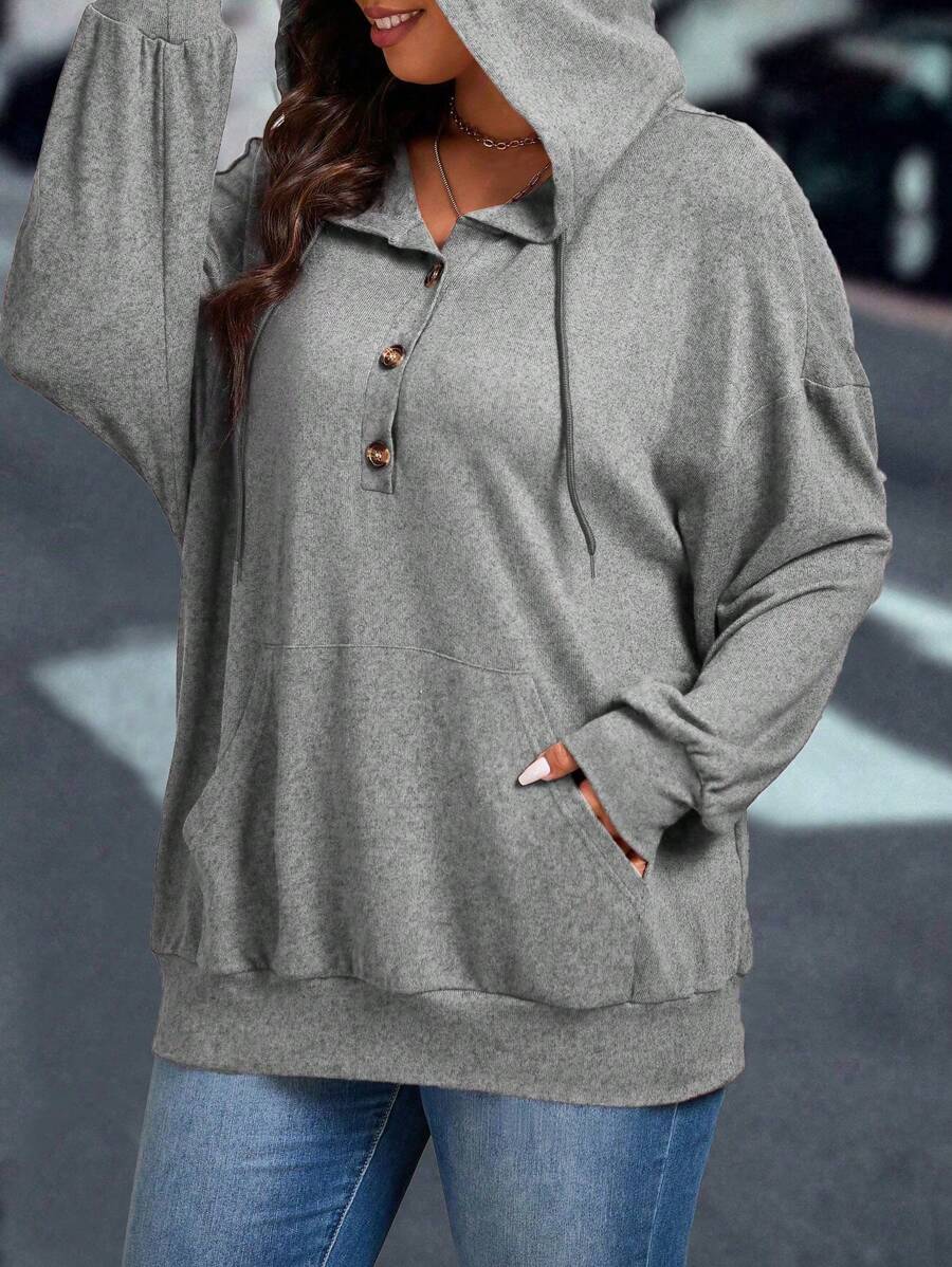 Sudadera de unicolor talla grande, de moda para usar en verano, graduación, maestras y vuelta al colegio para mujeres - Gris - Ver 1
