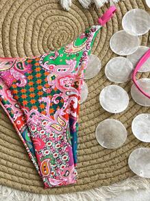 Swim Chiccia Beach Summer Outfits For Women, New Multi-Color Paisley Pearl Buckle High-Cut Bikini Two Pieces Swimsuit Sets, Beach Resort - Multicolor - View 4