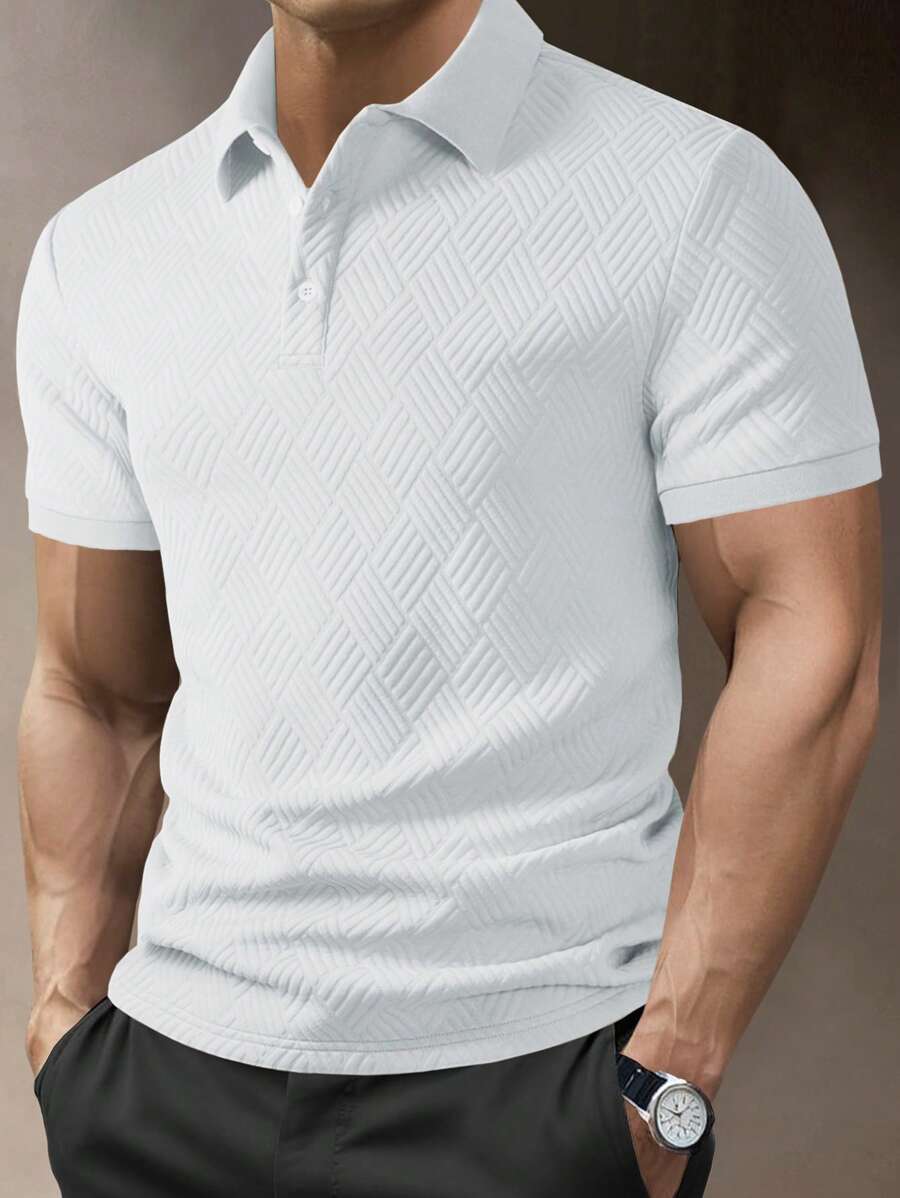 Manfinity Homme 男士纹理 Polo 衫，夏季休闲时尚 - 白色 - 查看 1