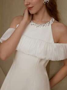 MOTF PREMIUM BEADED COLD SHOULDER DRESS - White - View 6
