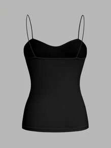 SHEIN EZwear 4pcs/Set Black, Brown, Khaki, Apricot Cami Tops With Adjustable Spaghetti Straps, Tight-Fitting, Suitable For Spring & Summer Back To School - Multicolor - View 6