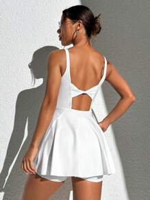 CourtClass 白色扭结设计网球裙搭配紧身裤套装运动裙 - 白色 - 查看 7