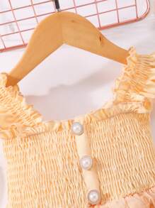 Glamorique Kids Vestido de Verão Elegante para Menina com Babado na Cor Sólida, Manga Curta, Remendo Floral