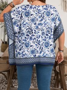 EMERY ROSE Plus Size Women Casual Floral Print Bat Sleeve Loose Fit Tunic Blouse - Multicolor - View 2