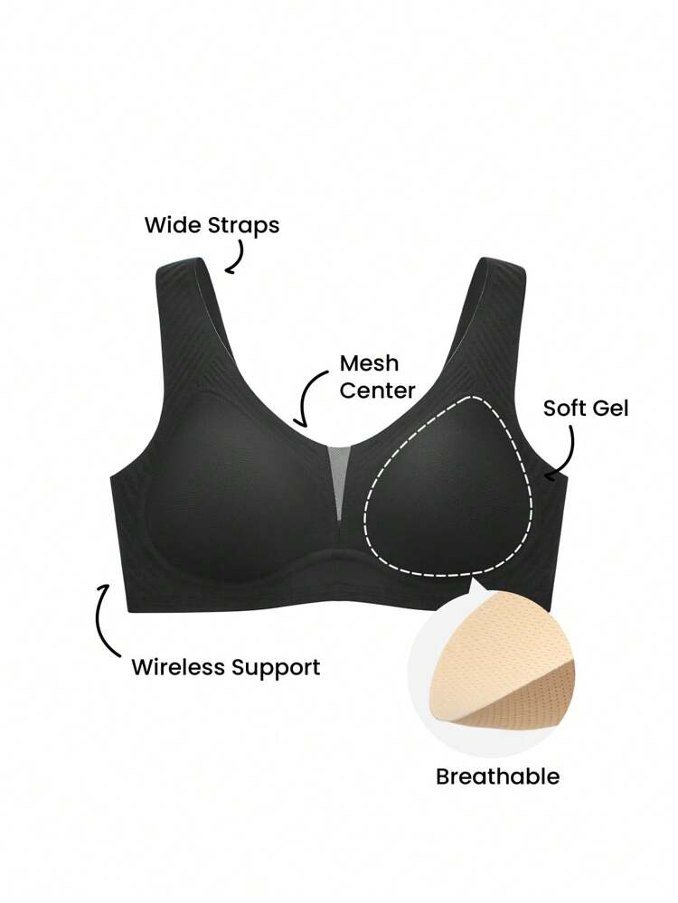 Dream Curve 2ndSkin Comfortable Must-Haves Black Wireless Smoothing Soft Support No Show Sticky SizeFreedom Bra