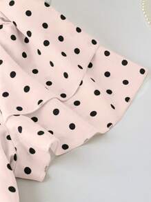 SHEIN LUNE 1 件大码女式波点褶皱双层袖休闲日常衬衫 - 粉色 - 查看 3