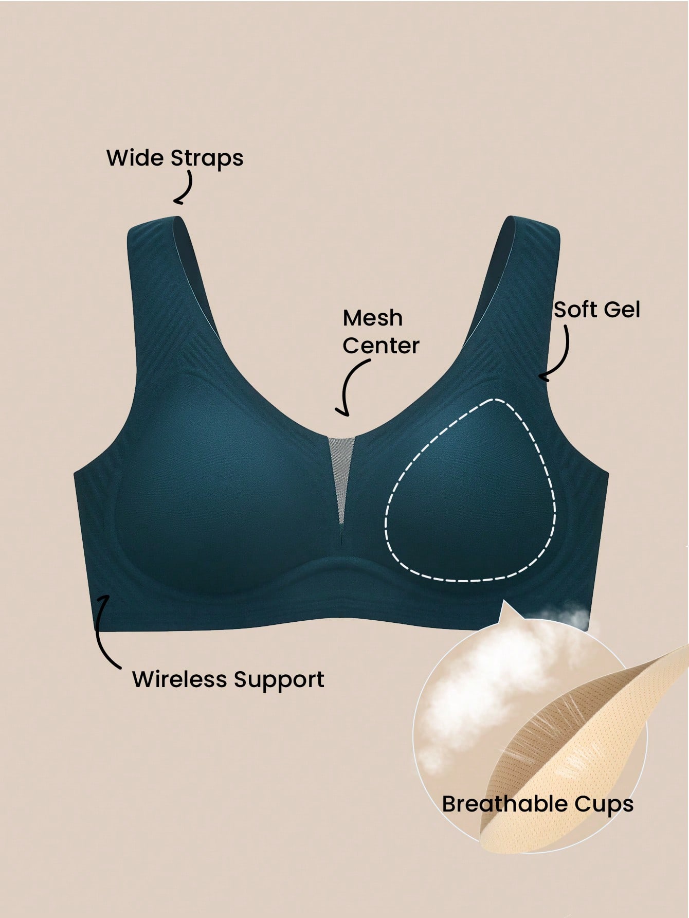Dream Curve 2ndSkin Comfortable Must-Haves Wireless Smoothing Soft Support No Show Sticky SizeFreedom Bra