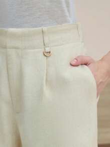 MOTF STUDIO LINEN TAILORED SHORTS - Khaki - View 5