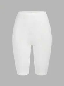 SHEIN EZwear 3pcs Black, Wine Red, White Casual Knitted Skinny Women Short Leggings, Summer