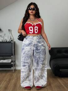 SHEIN ICON Plus Size Women's Loose Fit Non-Stretch Denim Jeans, Casual Street Style - White - View 4