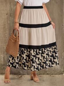 EMERY ROSE Falda con volantes y estampado geométrico para mujer de talla grande, ideal para vacaciones de verano - Multicolor - Ver 4