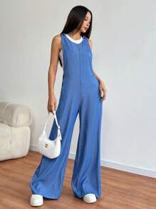 Chiquease Women's Solid Color Simple Daily Sleeveless Jumpsuit