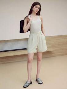 MOTF STUDIO LINEN TAILORED SHORTS - Khaki - View 3