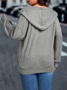 Sudadera de unicolor talla grande, de moda para usar en verano, graduación, maestras y vuelta al colegio para mujeres - Gris - Ver 2