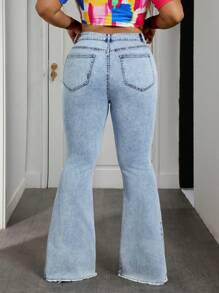 SHEIN SXY Quần Jeans Ống Loe Màu Trơn Cỡ Lớn Thường Ngày - Màu xanh lam - Xem 3