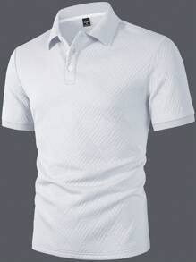Manfinity Homme 男士纹理 Polo 衫，夏季休闲时尚 - 白色 - 查看 5