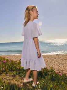 SHEIN Robe courte élégante en mousseline de soie violette à fleurs découpées pour jeunes filles, printemps/été