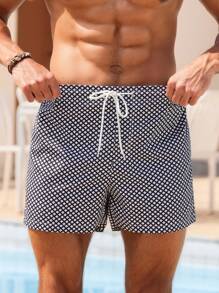 Manfinity Swimmode Men's Summer Holiday Plaid Drawstring Waist Beach Shorts, Hawaiian