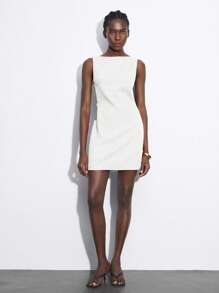 Maija 女式白色无袖金属装饰休闲连衣裙，极简主义风格，适合节日、生日、派对狂欢装、节日旅行装、节日万圣节服装 - 白色 - 查看 6