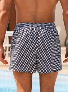 Manfinity Swimmode Men's Summer Holiday Plaid Drawstring Waist Beach Shorts, Hawaiian