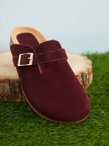 SHUZIA Women's Round Toe Cork Footbed Slide Clogs With Adjustable Buckle Strap Mother's Day Present - Burgundy - View 5