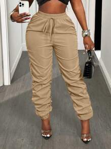 BamGleam Women's Pleated Cuffed Jogger Pants Fall Cloth For Women - Khaki - View 3