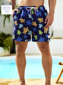 Manfinity Swimmode Men's Casual Turtle Print Beach Shorts,Hawaiian