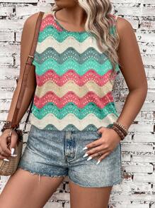 Knitting-Inspired Colorful Pattern Plus Size Casual Camisole And Tank Top, Suitable For Music Festivals, Summer - Multicolor - View 6