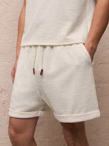 SWAVVY 2件套男士休闲针织无袖背心和松紧腰直筒短裤套装 - 米色 - 查看 4