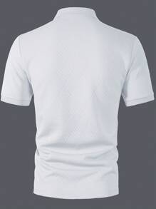 Manfinity Homme 男士纹理 Polo 衫，夏季休闲时尚 - 白色 - 查看 2