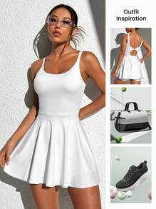 CourtClass 白色扭结设计网球裙搭配紧身裤套装运动裙 - 白色 - 查看 5