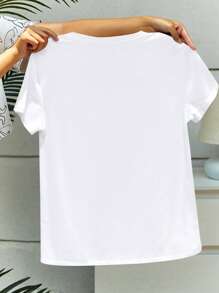 Calvaya Plus Size Round Neck Short Sleeve T-Shirt, Fashionable For Summer - White - View 2