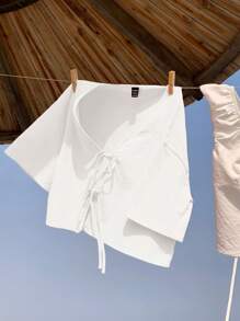 Comfortcana 1pc Women's White Linen Woven Cardigan, Summer