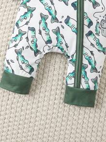 2025 Spring New Baby Jumpsuit Cute & Lively Fish Print All-In-One Outfit, Fashionable Comfortable Zipper Design - Multicolor - View 7
