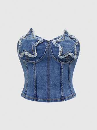 Grunge Punk Blouse en jean avec broderie d'étoile Y2K pour femmes