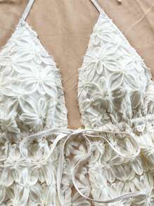 Soleia Women's Boho Halter Neck Woven Cami Top With 3D Floral Design And Ruffle Hem - Multicolor - View 4