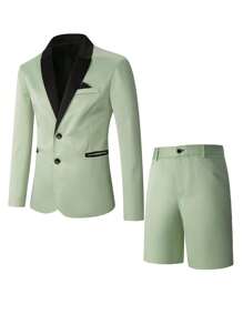 Calvornis Men's Business Gentleman Contrast Color Single Breasted Suit Jacket & Pants Set Prom Suits For Men - Green - View 4