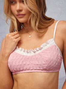 WESTFADE Bikini hở lưng họa tiết đan màu hai tông màu mùa xuân cổ chữ V dễ thương thắt nơ sau lưng đi nghỉ mát bãi biển mùa hè miền Tây - Hồng - Xem 3