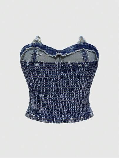 Grunge Punk Blouse en jean avec broderie d'étoile Y2K pour femmes