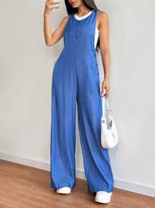 Chiquease Women's Solid Color Simple Daily Sleeveless Jumpsuit