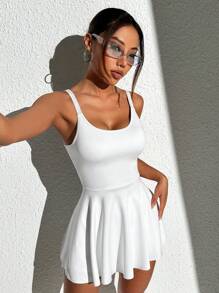 CourtClass 白色扭结设计网球裙搭配紧身裤套装运动裙 - 白色 - 查看 2