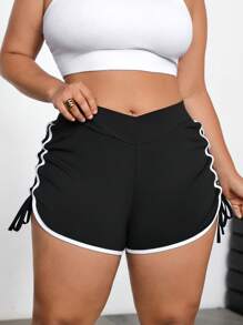 Dripcurv 加大码紧身弹力超短裤，黑白夏季度假牛仔女装西部装女士商务休闲女士节日机场毕业典礼母亲节快乐 - 黑與白 - 查看 2