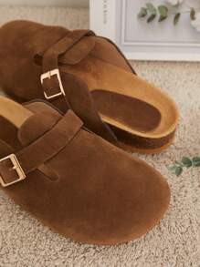 SHUZIA Sandal Selop Wanita Ujung Bulat dengan Alas Kaki Gabus dan Tali Gesper yang Dapat Diatur, Hadiah Hari Ibu - Coklat - View 5