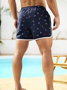 Manfinity VDAYZ Pantalones cortos casuales de playa para hombre con cordón en la cintura e impresión de ancla