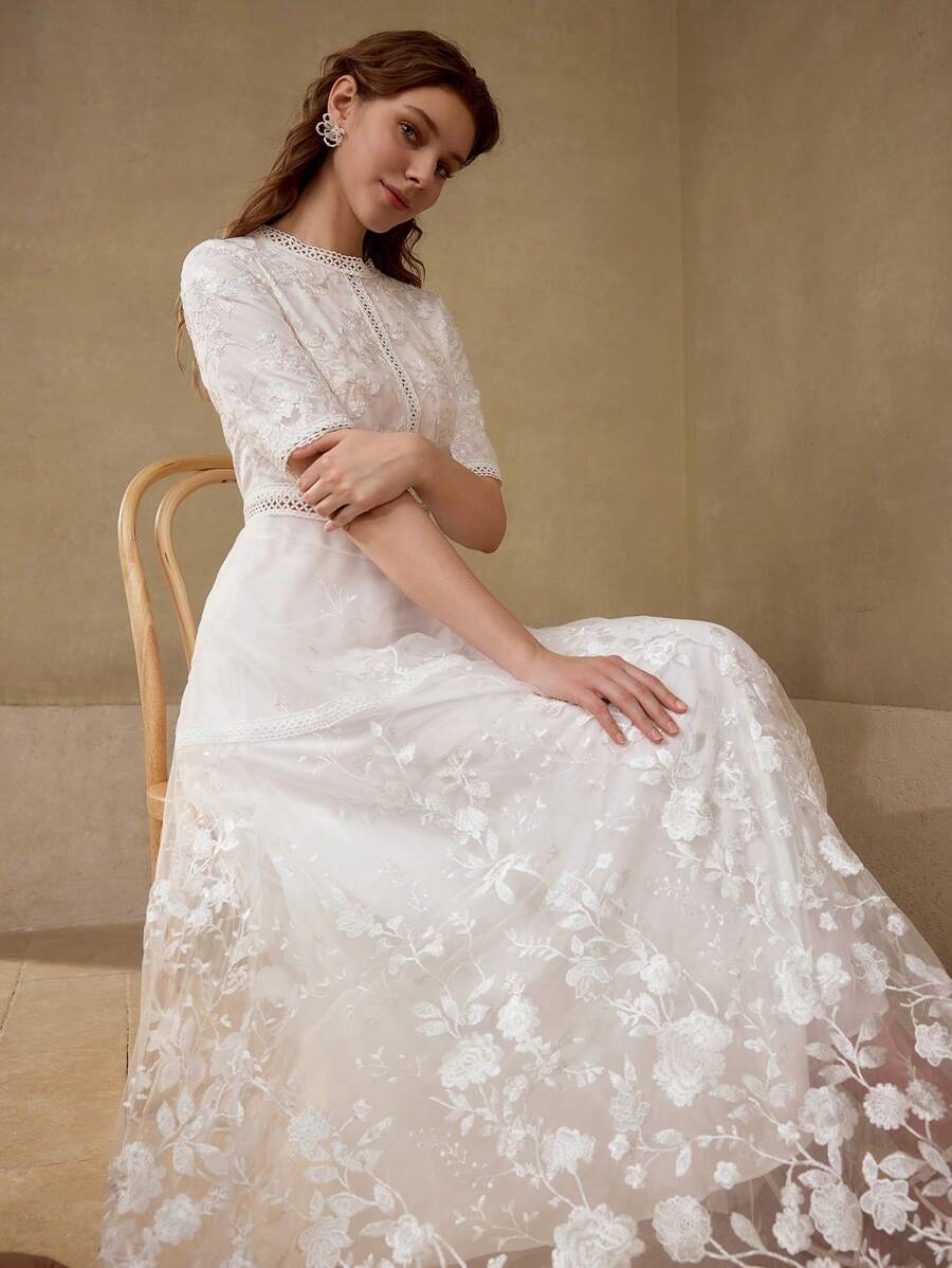 PREMIUM VESTIDO DE MANGA CORTA JACQUARD - Blanco - Ver 1